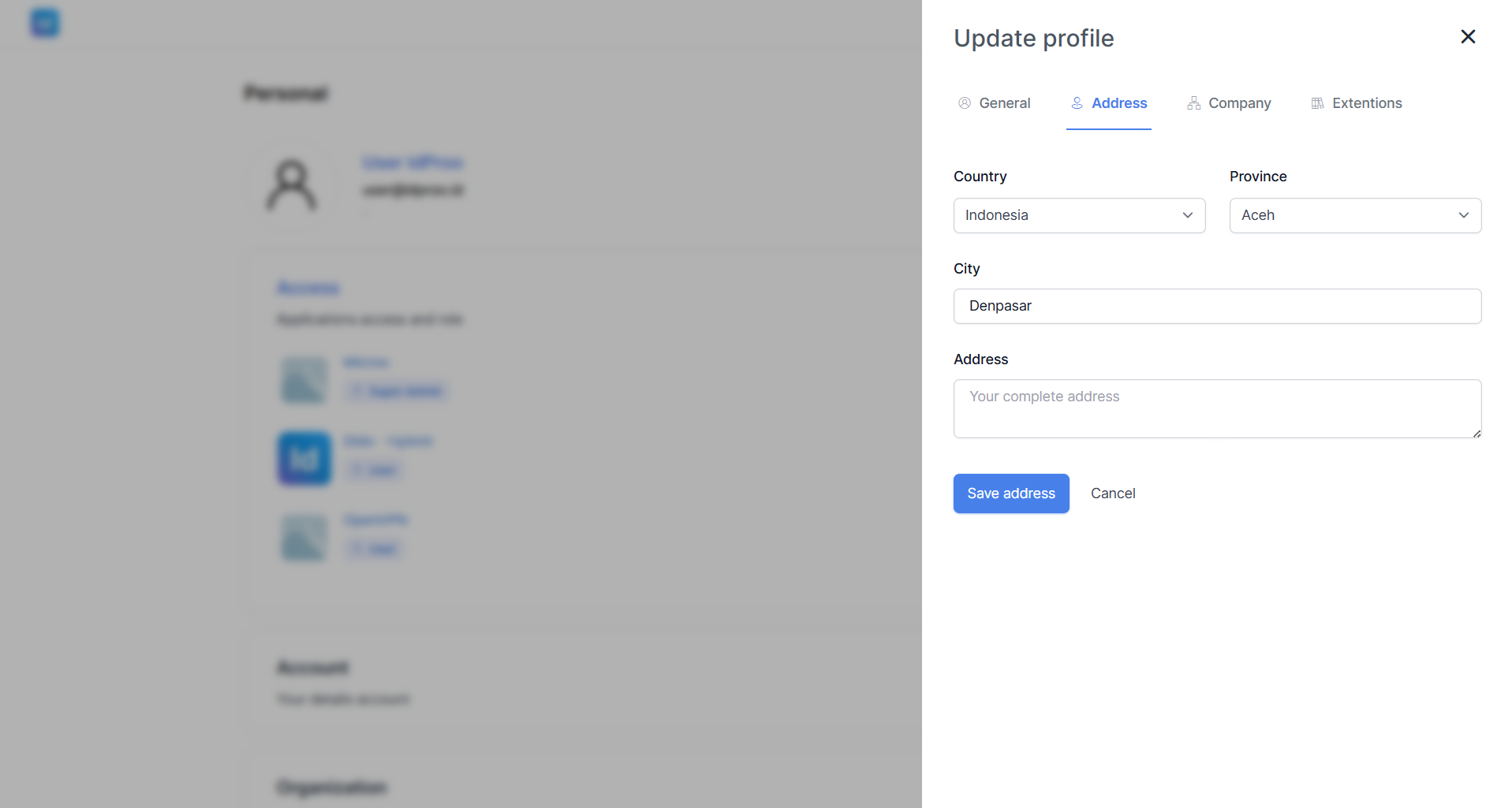 Update Profile - Tab Address