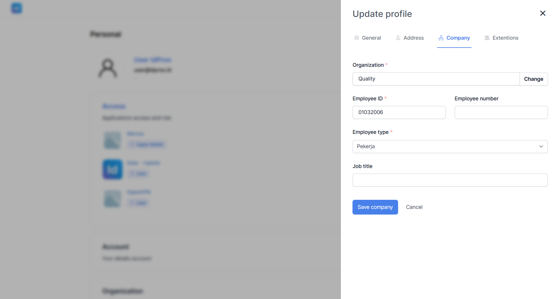 Update Profile - Tab Company