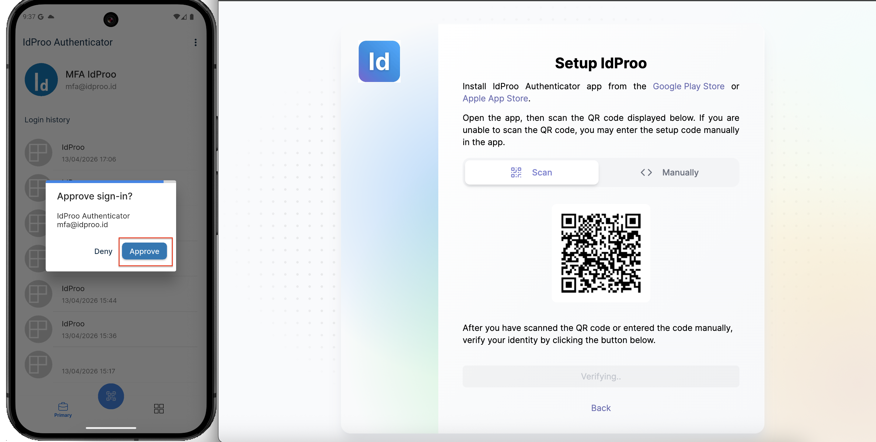 Approve pada modal IdProo Authenticator