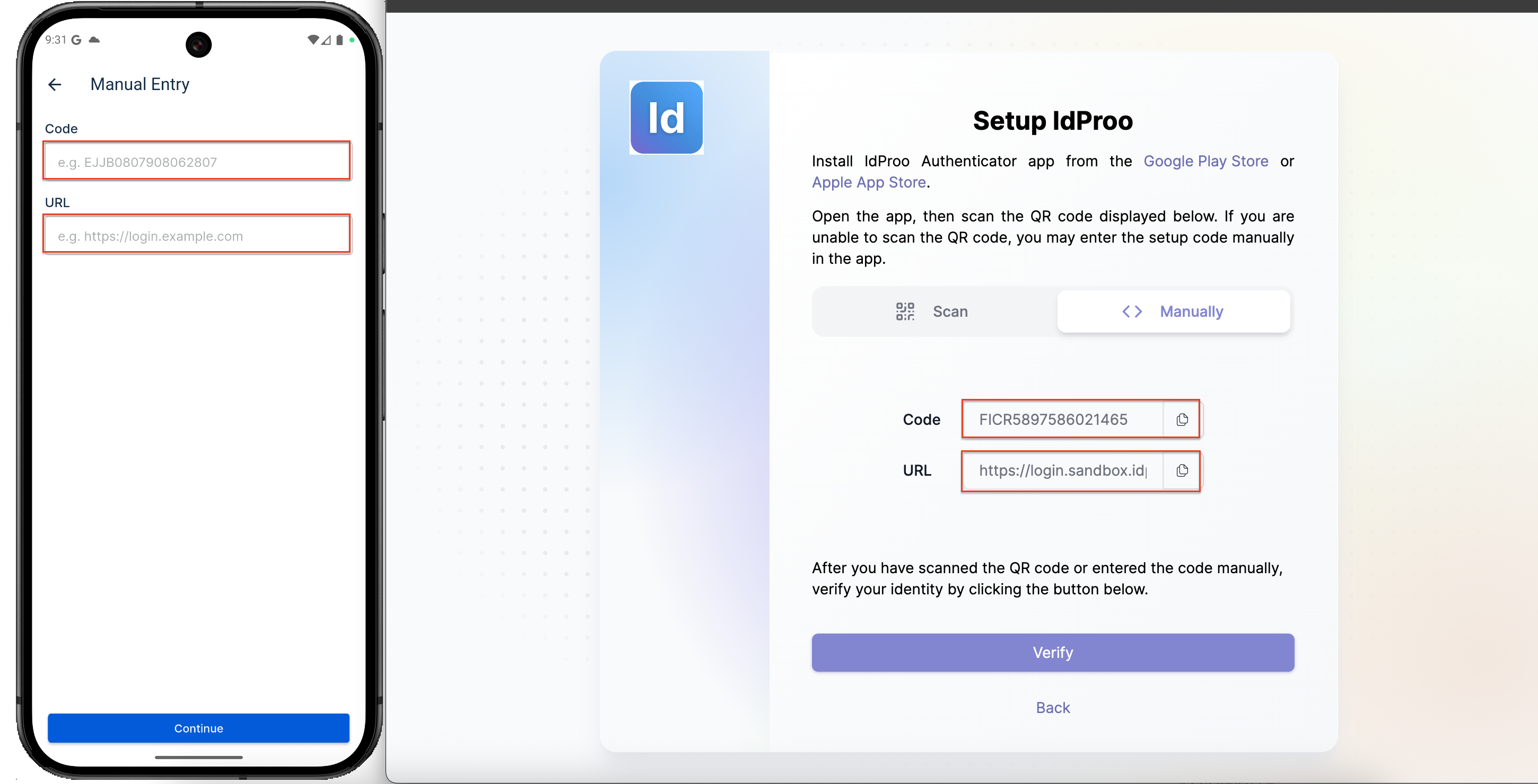 Input manual key IdProo 2